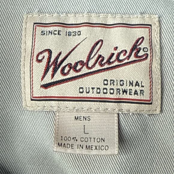 Vintage Woolrich Men’s L Outdoor Work Shirt 100% Cotton Twill Khaki Button-Up - Picture 2 of 10